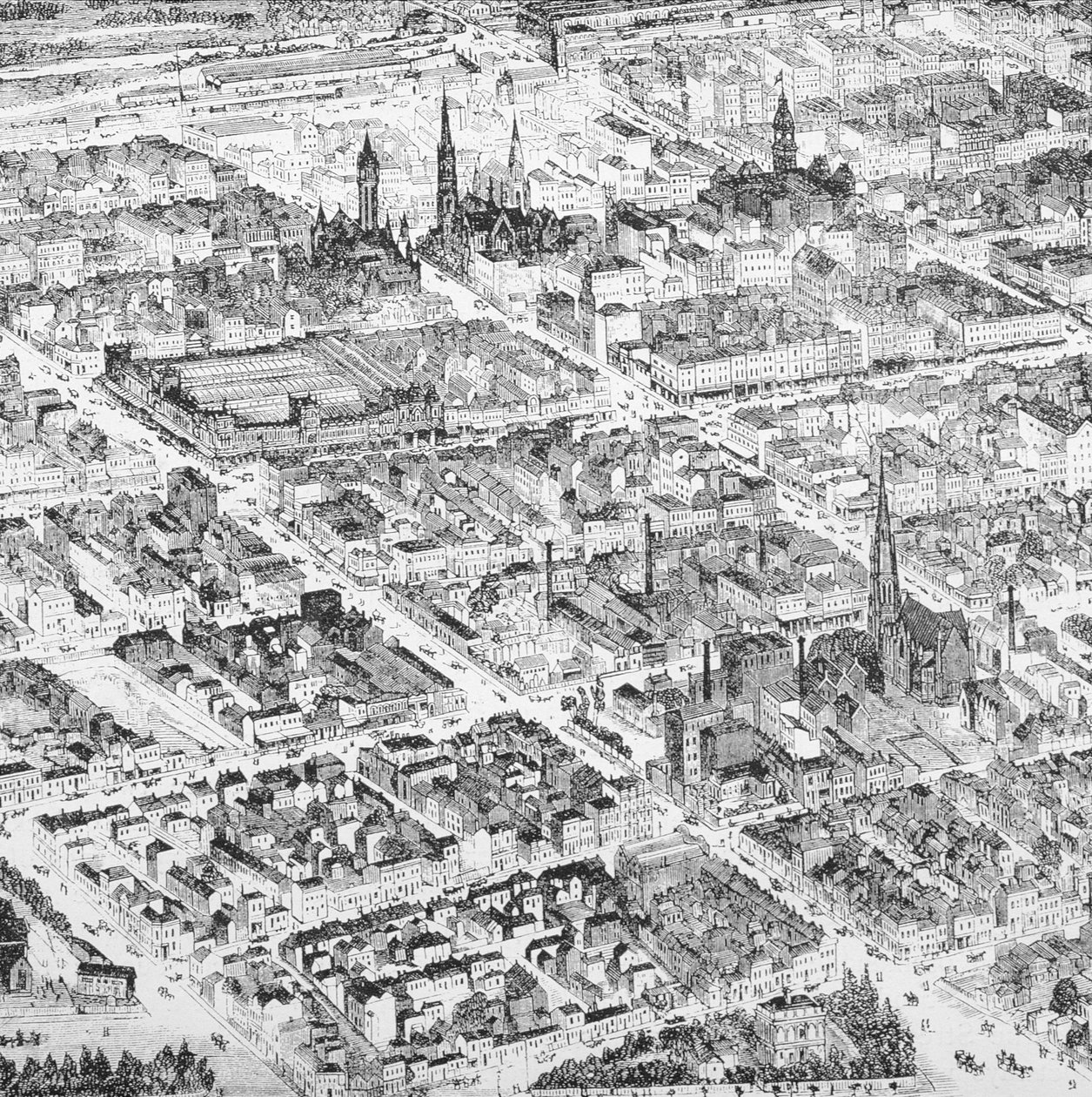 Az ausztráliai Melbourne belvárosának látképe az "Australian Pictures" című kiadványból, The Religious Tract Society, 1886. alkotó: English School