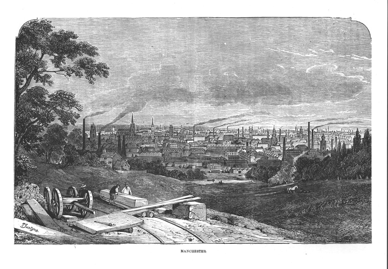 Manchester látképe, T.Gustyne metszete (Bw fotó) alkotó: English School