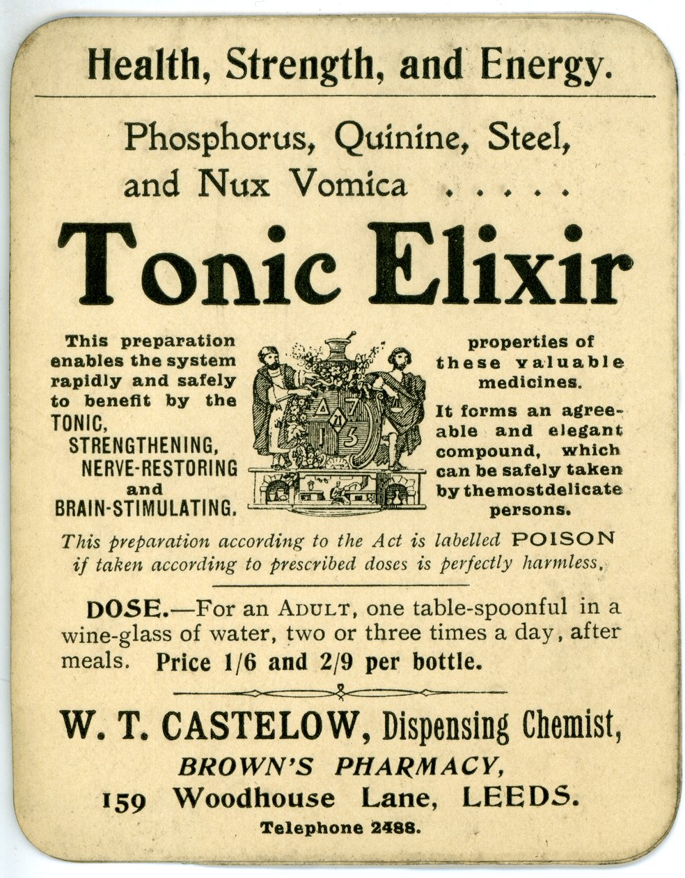 Tonic Elixir címke, korai (litho) alkotó: English School