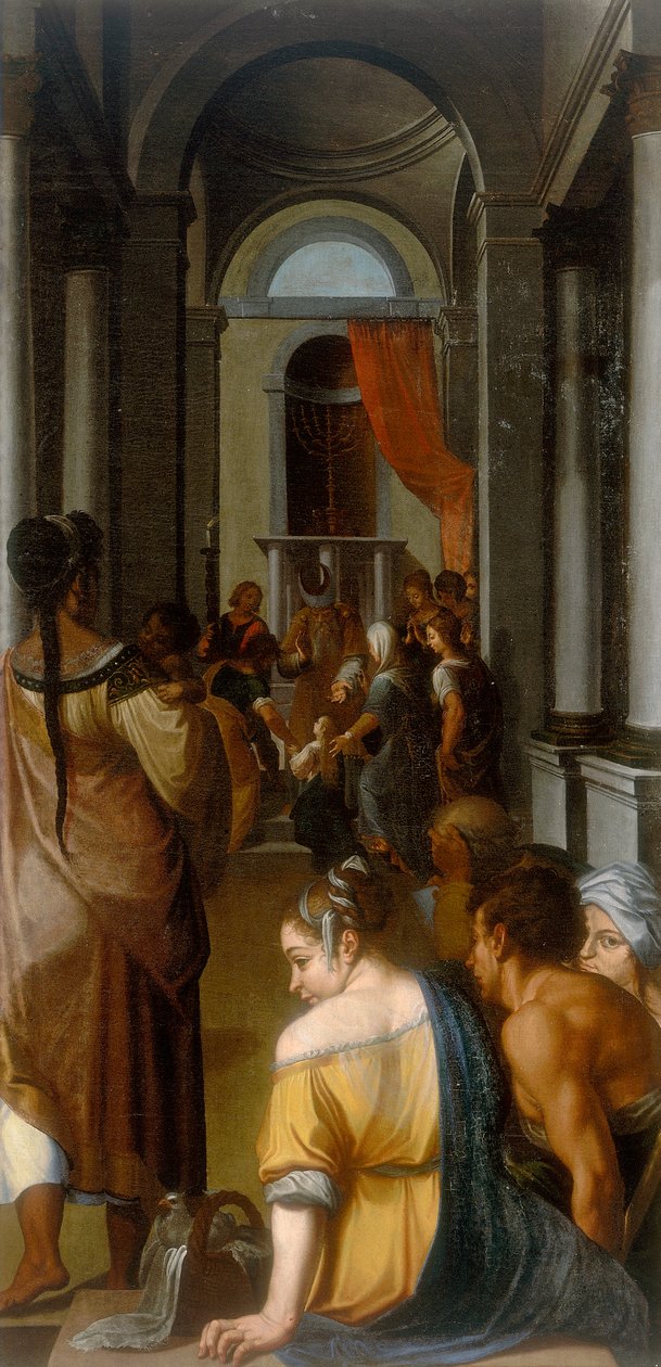 A Szűz bemutatása a templomban, Ercole DellAbate munkája, a modenai Gallera Estense-ben konzervált alkotó: Ercole dell Abbate