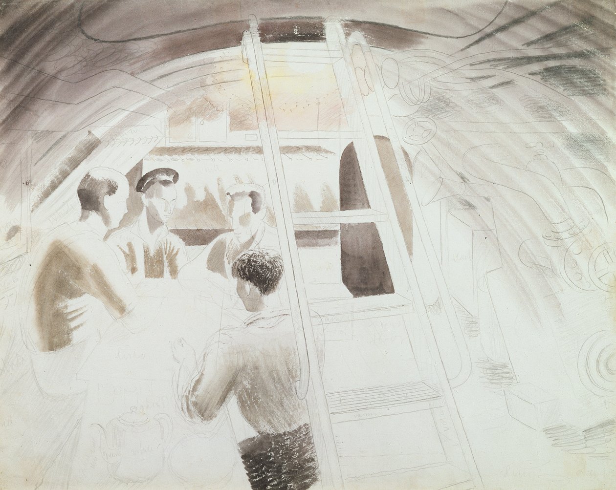 Men at Break (ceruza és mosás) alkotó: Eric Ravilious