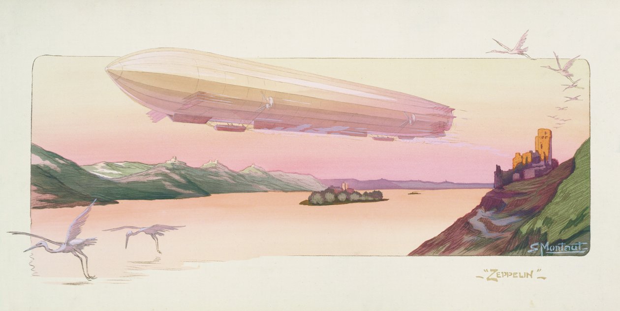 Zeppelin, Párizs, 1914 (stencilnyomat) alkotó: Ernest Montaut