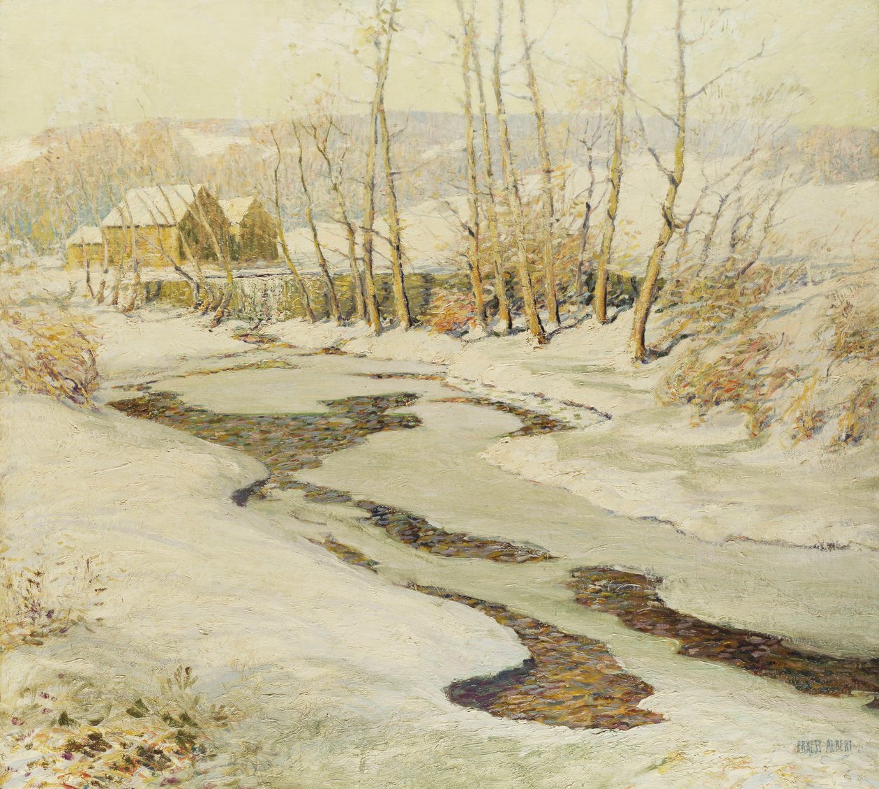 The Mill Stream (olaj, masonite) alkotó: Ernest Albert