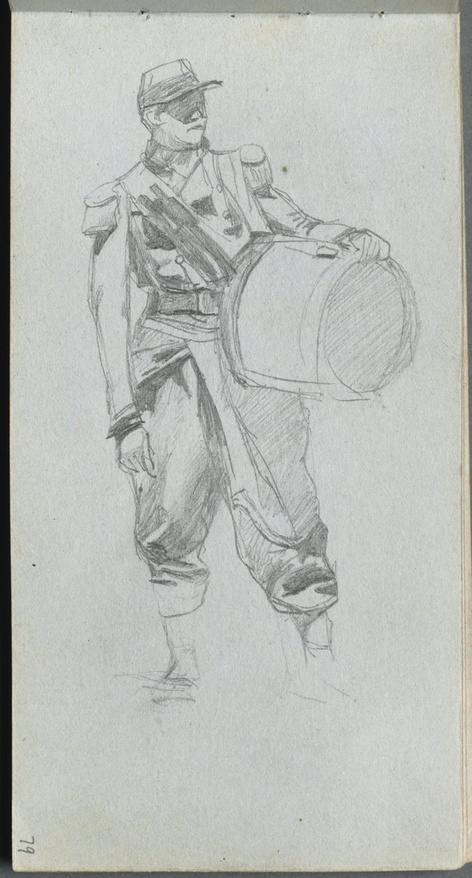 Vázlatfüzet, 79. oldal: Katona dobbal. alkotó: Jean Louis Ernest Meissonier