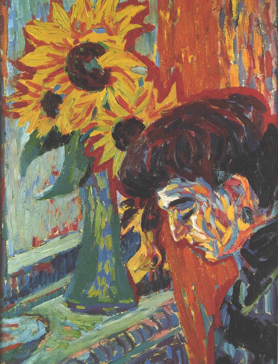 Női fej napraforgók előtt alkotó: Ernst Ludwig Kirchner