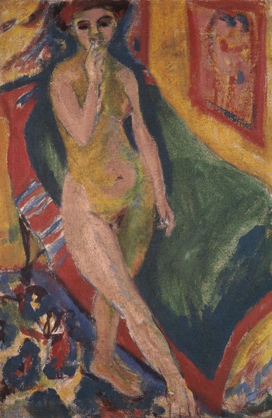 Meztelen lány zöld kanapé előtt alkotó: Ernst Ludwig Kirchner