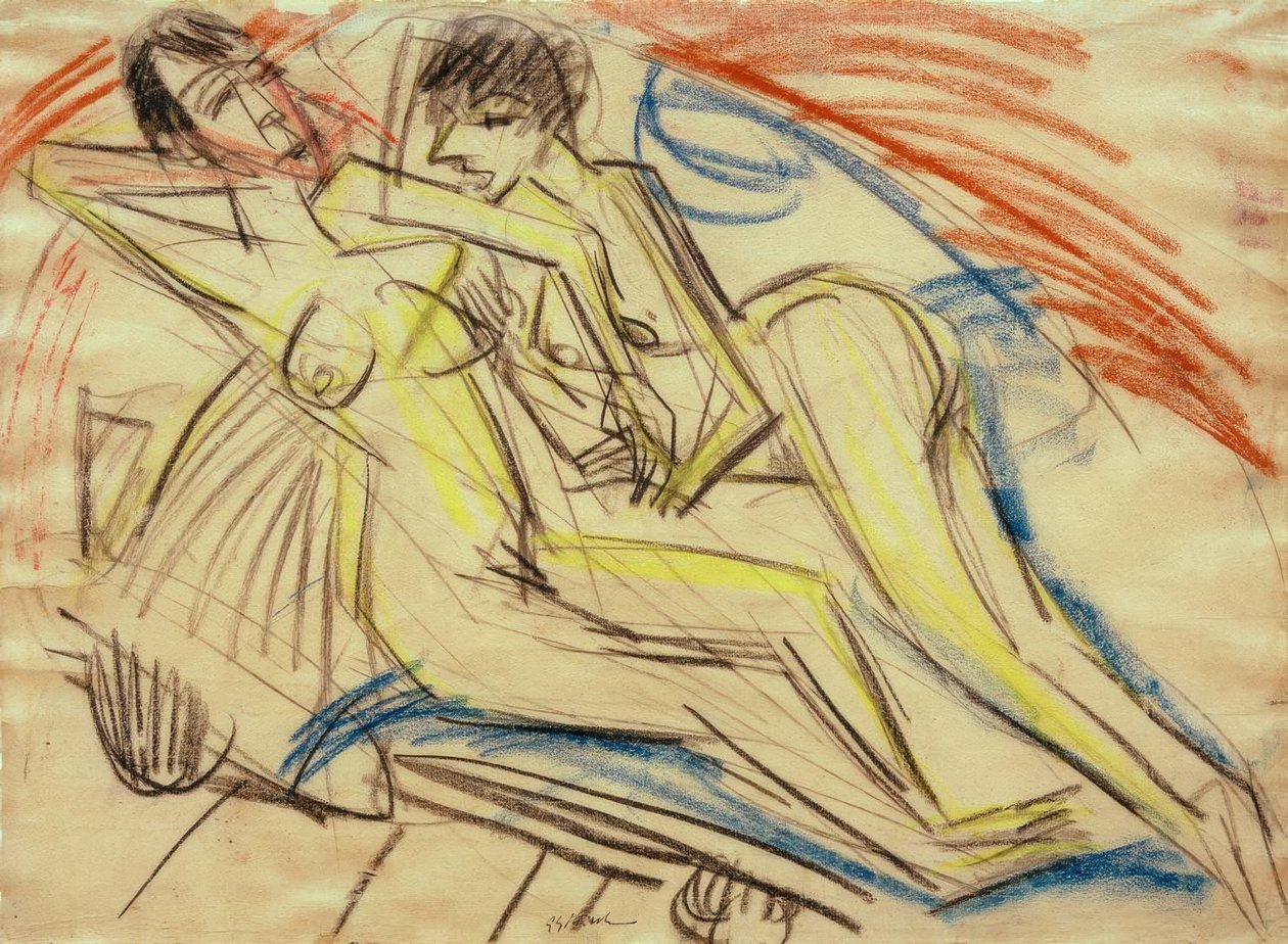 Két meztelen lány az ágyon alkotó: Ernst Ludwig Kirchner