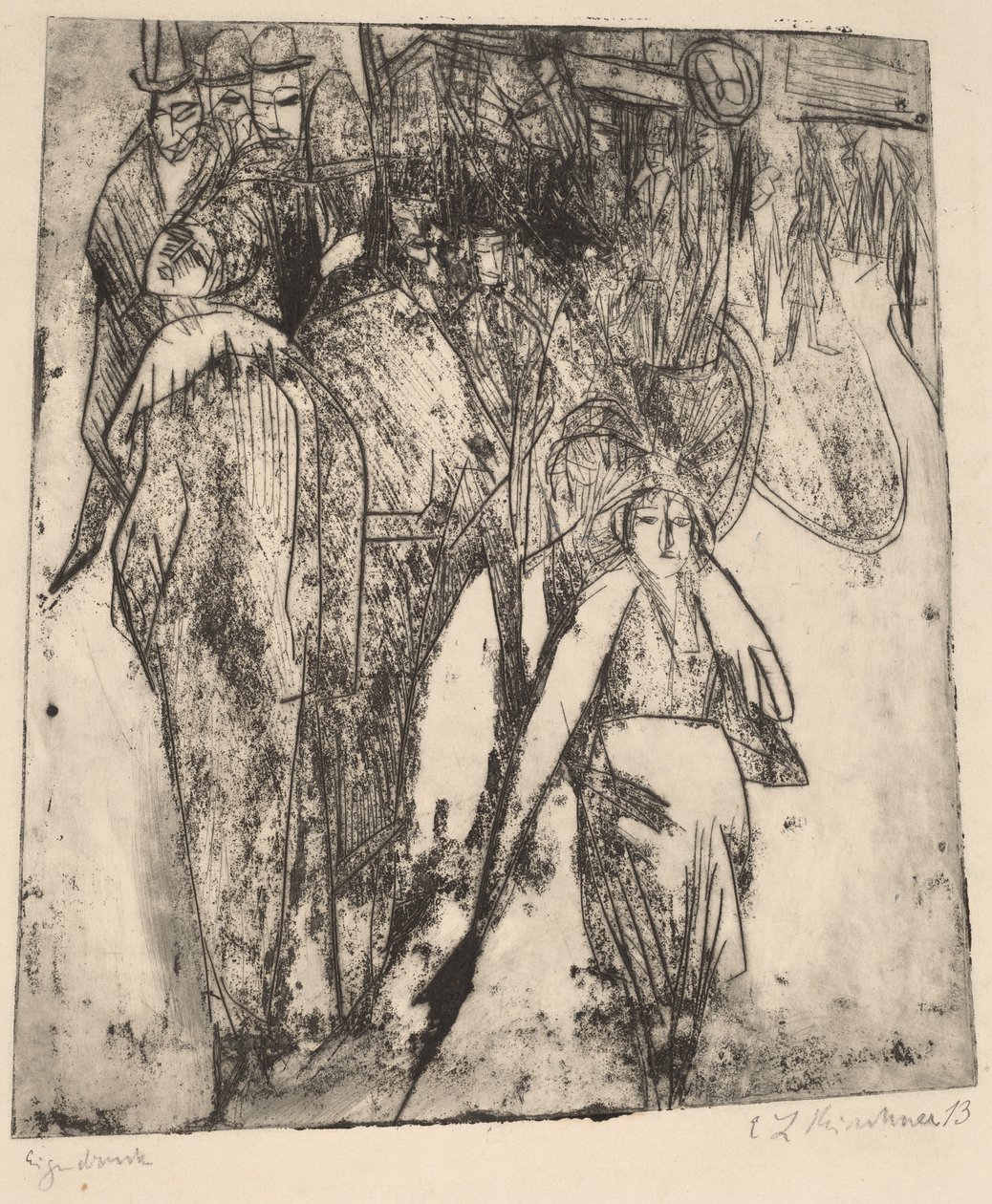 Utcai jelenet omnibusszal, 1914. alkotó: Ernst Ludwig Kirchner