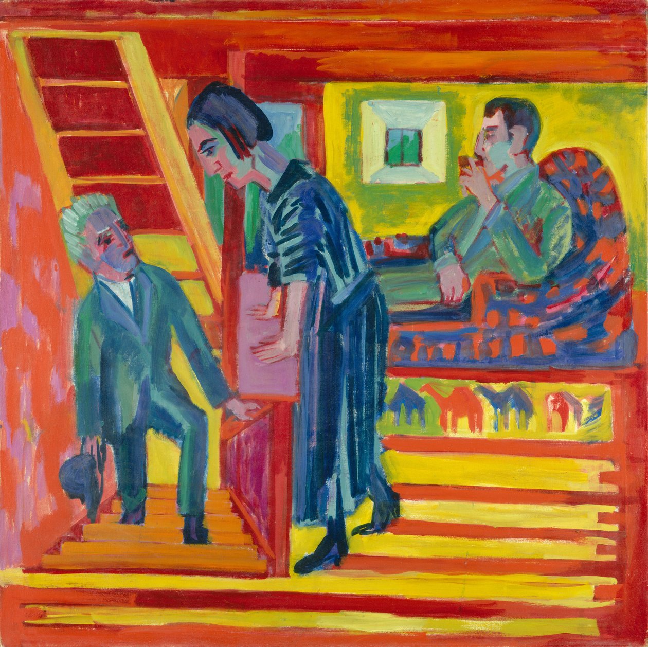 A látogatás – Pár és jövevény, 1922. alkotó: Ernst Ludwig Kirchner