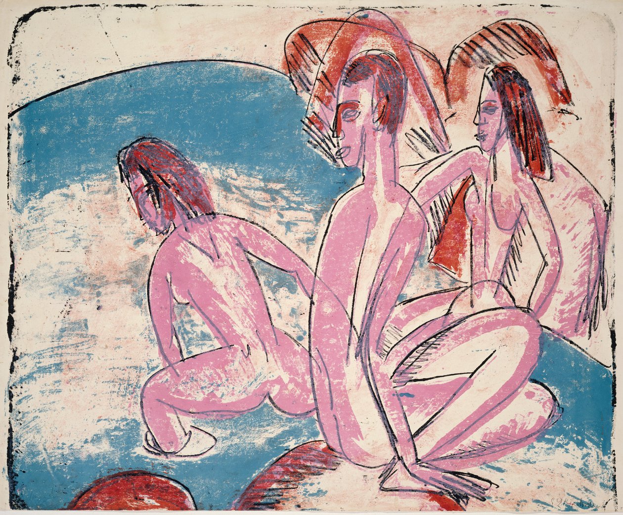 Stones három fürdőzője, 1913. alkotó: Ernst Ludwig Kirchner