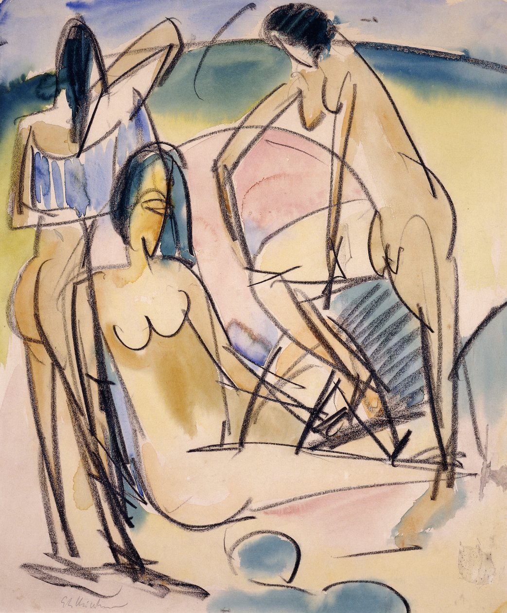 Fürdősök a parton, Fehmarn, alkotó: Ernst Ludwig Kirchner