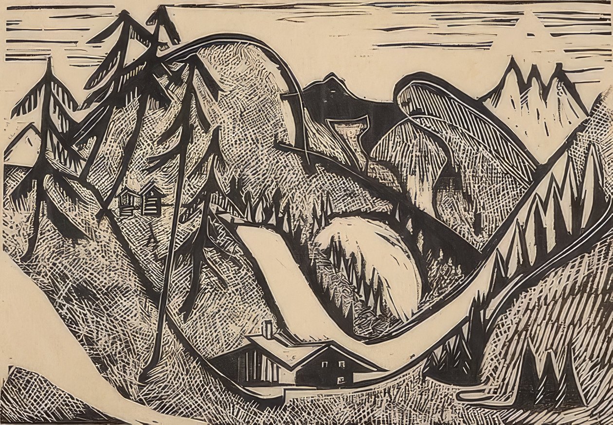 Hegyi táj Glarus közelében. 1933 alkotó: Ernst Ludwig Kirchner