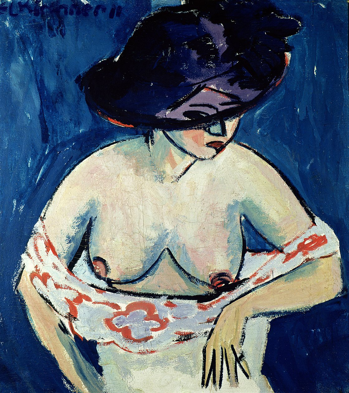 Félmeztelen nő kalappal, 1911 alkotó: Ernst Ludwig Kirchner
