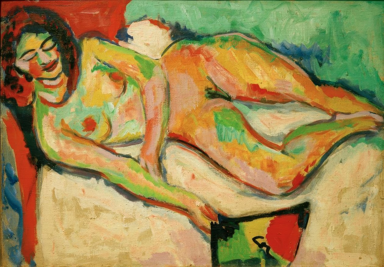 Meztelenül fekve egy legyezővel alkotó: Ernst Ludwig Kirchner