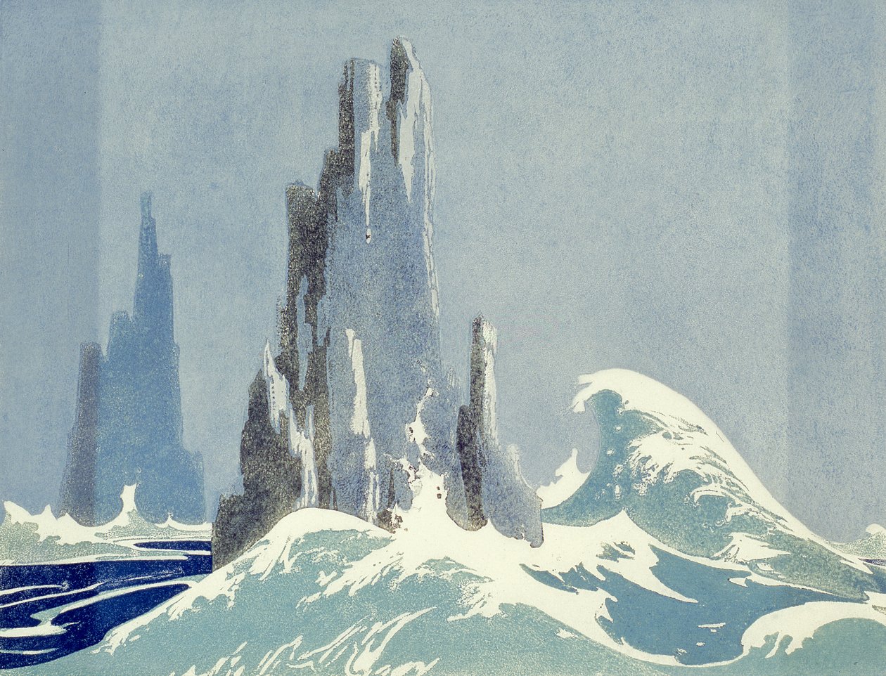 Cathedral Rocks, Tasmania, 1939 (linómetszet) alkotó: Ethleen Palmer