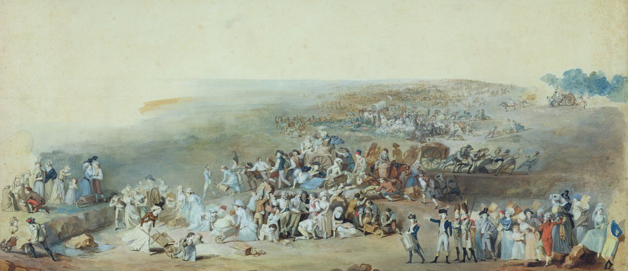 A párizsiak a Champ de Mars-on készülnek a fete de la Federation-ra, 1790. július 14. (toll, tinta és gouache papíron) alkotó: Etienne Charles Leguay