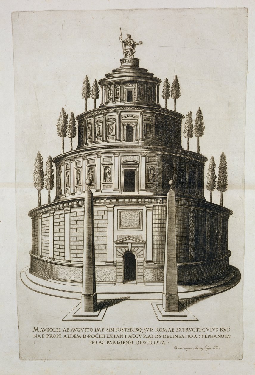 Augustus és családja mauzóleuma Rómában, Antoine Lafrery (1512-77) metszete 1575 alkotó: Etienne Duperac