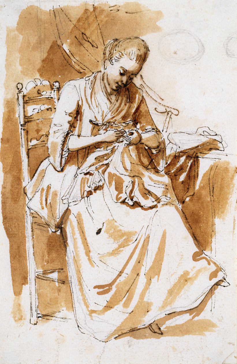 A hímző (wc és tinta papírra) alkotó: Etienne de Lavallee Poussin