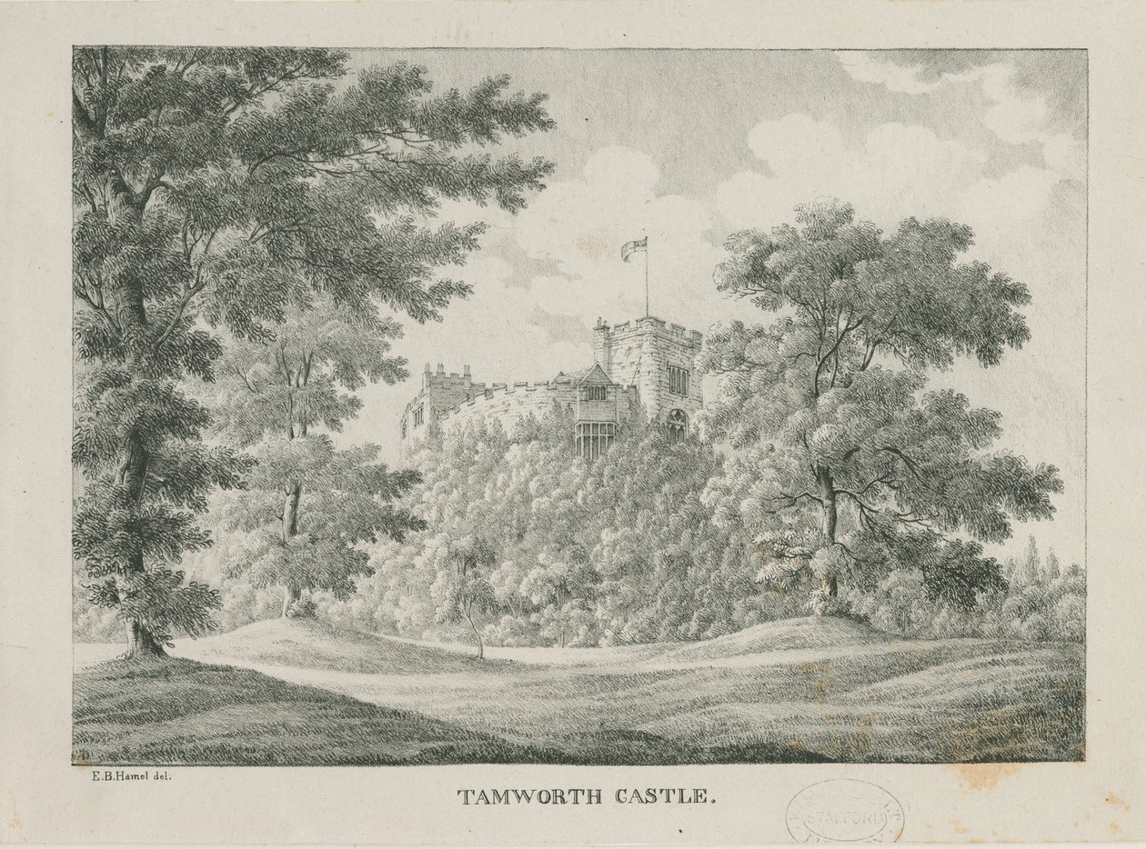 Tamworth kastély: cinkográf, nd [1796-1865] alkotó: Etienne Bruno Hamel