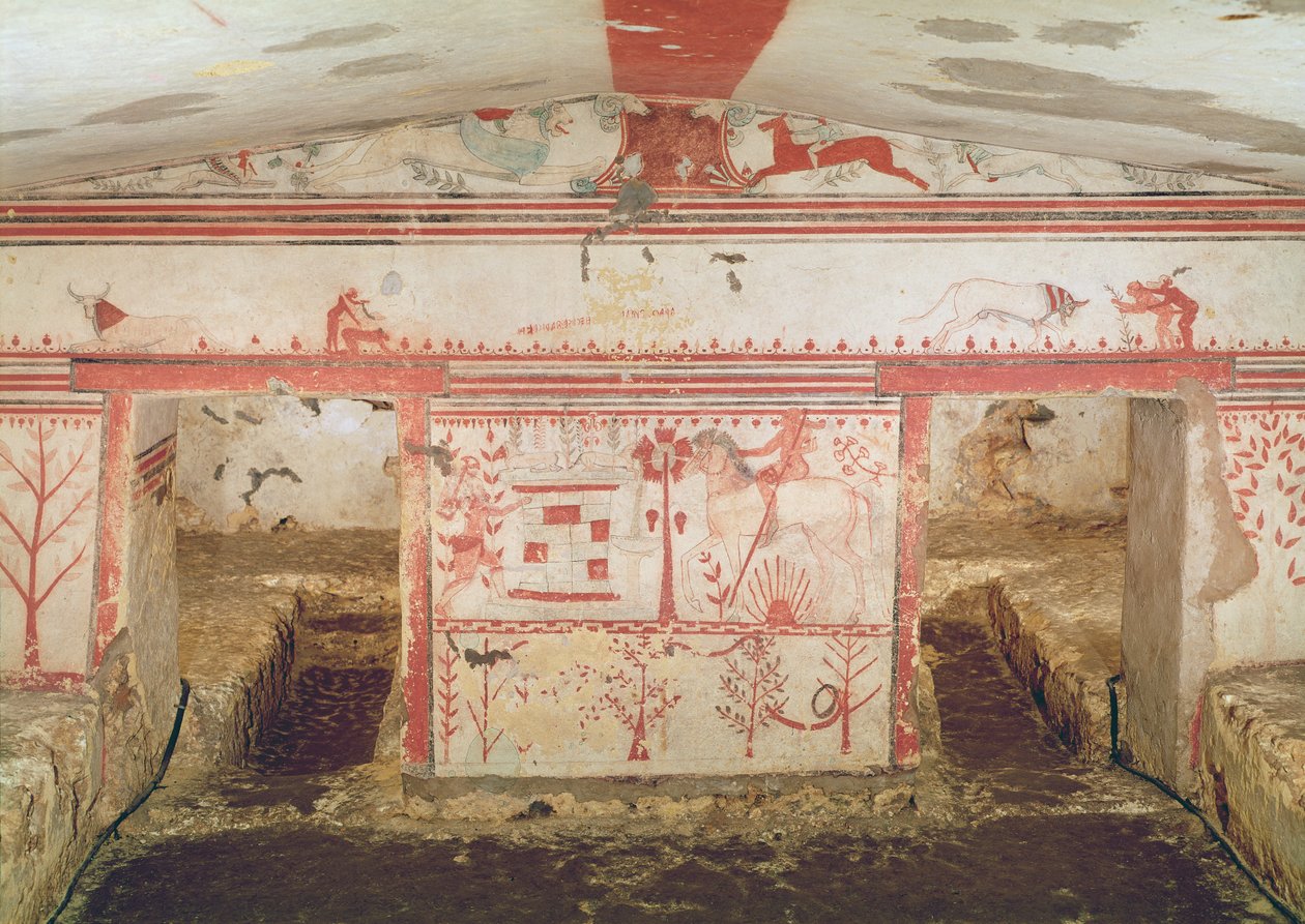 Troilust lesben álló Akhilleusz, a Bikák sírjából, ie 550 körül (falfestmény) alkotó: Etruscan