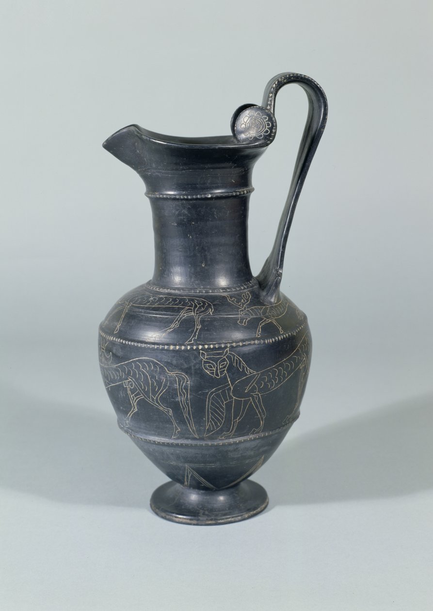 Korsó griffekkel, Bucchero Ware, etruszk, ie 650-550 (kerámia) alkotó: Etruscan