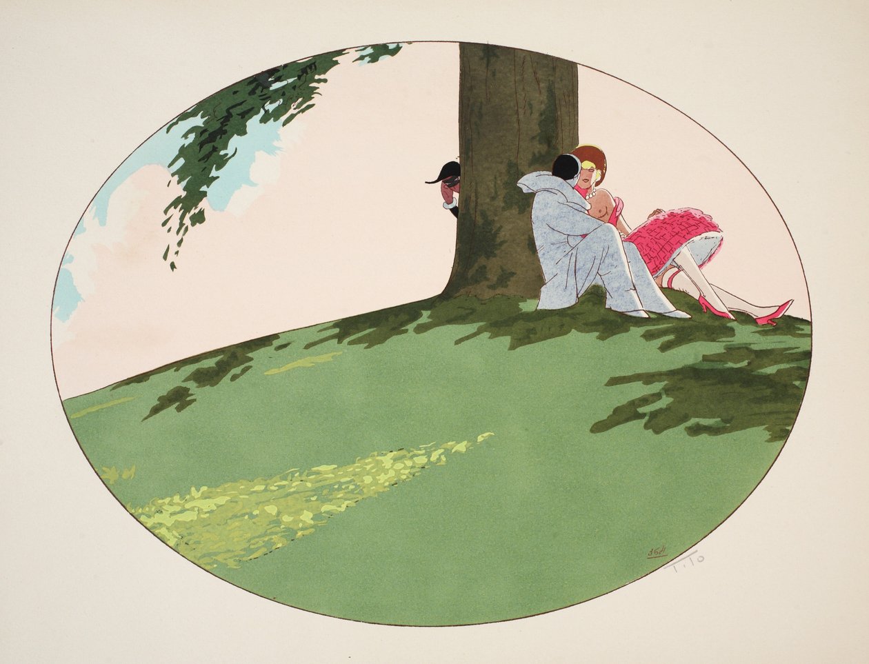 Az öt érzék – hallás, látás, szaglás, tapintás és ízlelés, kocsma. Párizs, 1925 (stencilnyomat) alkotó: Ettore Tito