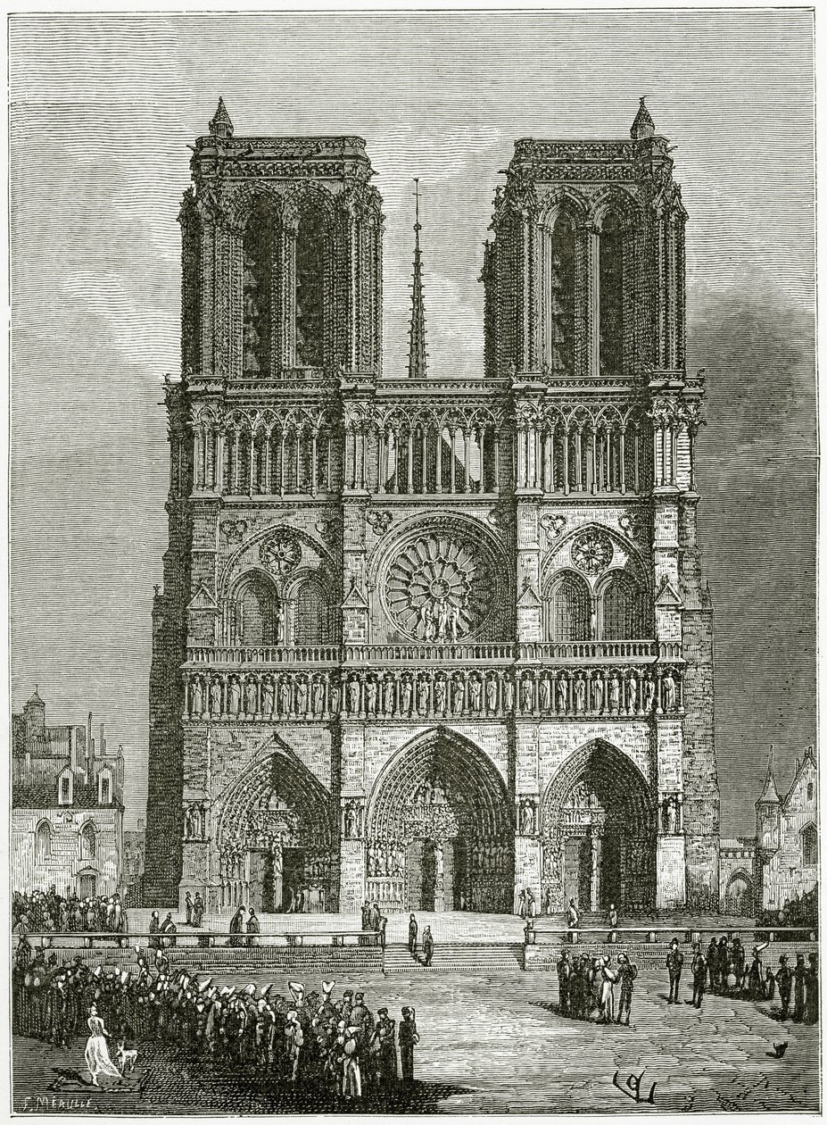 Notre Dame de Paris 1642-ben - illusztráció a Notre Dame de Parisból, 19. század (bw metszet) alkotó: Eugene Emmanuel Viollet le Duc