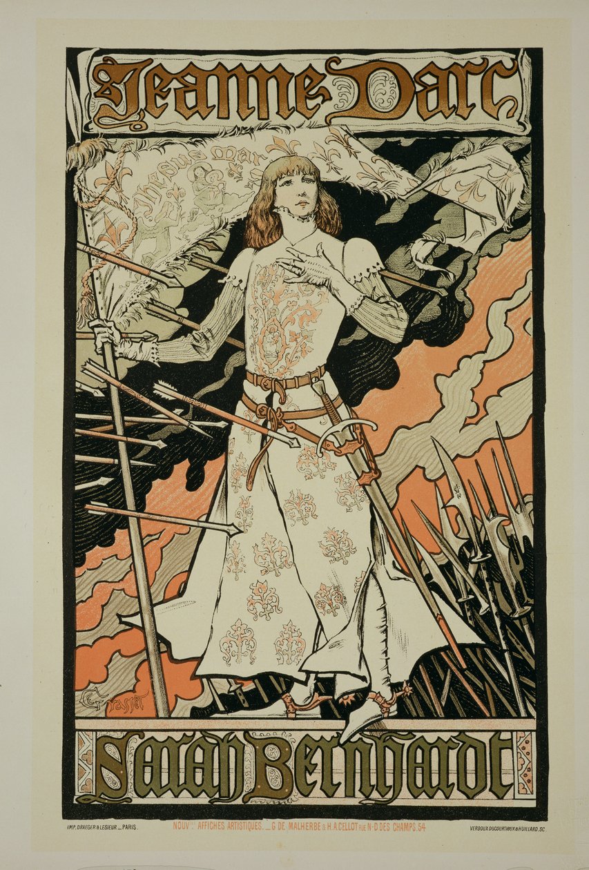 A „Joan of Arc”-t hirdető plakát reprodukciója Sarah Bernhardt (1844-1923) főszereplésével a Renaissance Theatre-ben (lásd: 127035) alkotó: Eugene Grasset