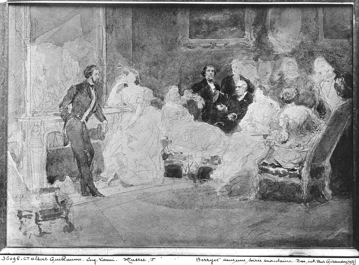 Alfred de Musset (1810-57) Eugene Delacroix (1798-1863) és Pierre Antoine Berryer (1790-1868) egy társasági esten, 1840 körül alkotó: Eugene Louis Lami