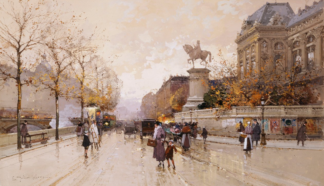 Egy párizsi utcai jelenet alkotó: Eugene Galien Laloue