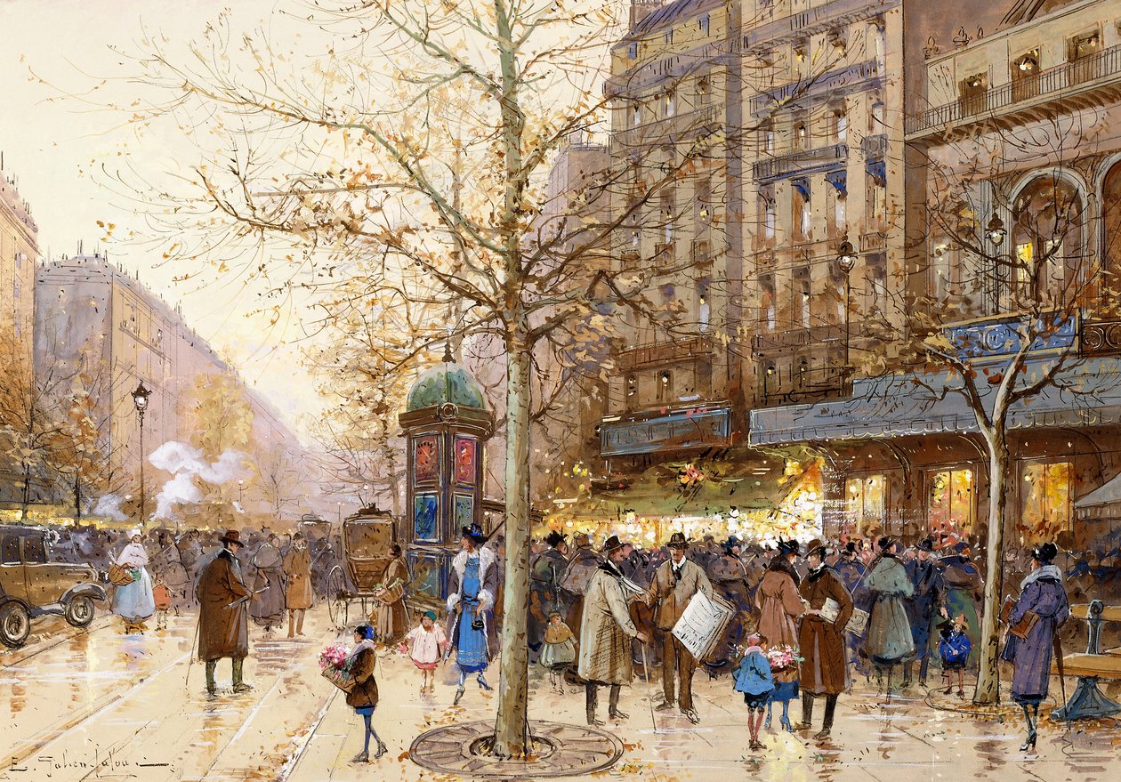 Egy párizsi utcai jelenet alkotó: Eugene Galien Laloue