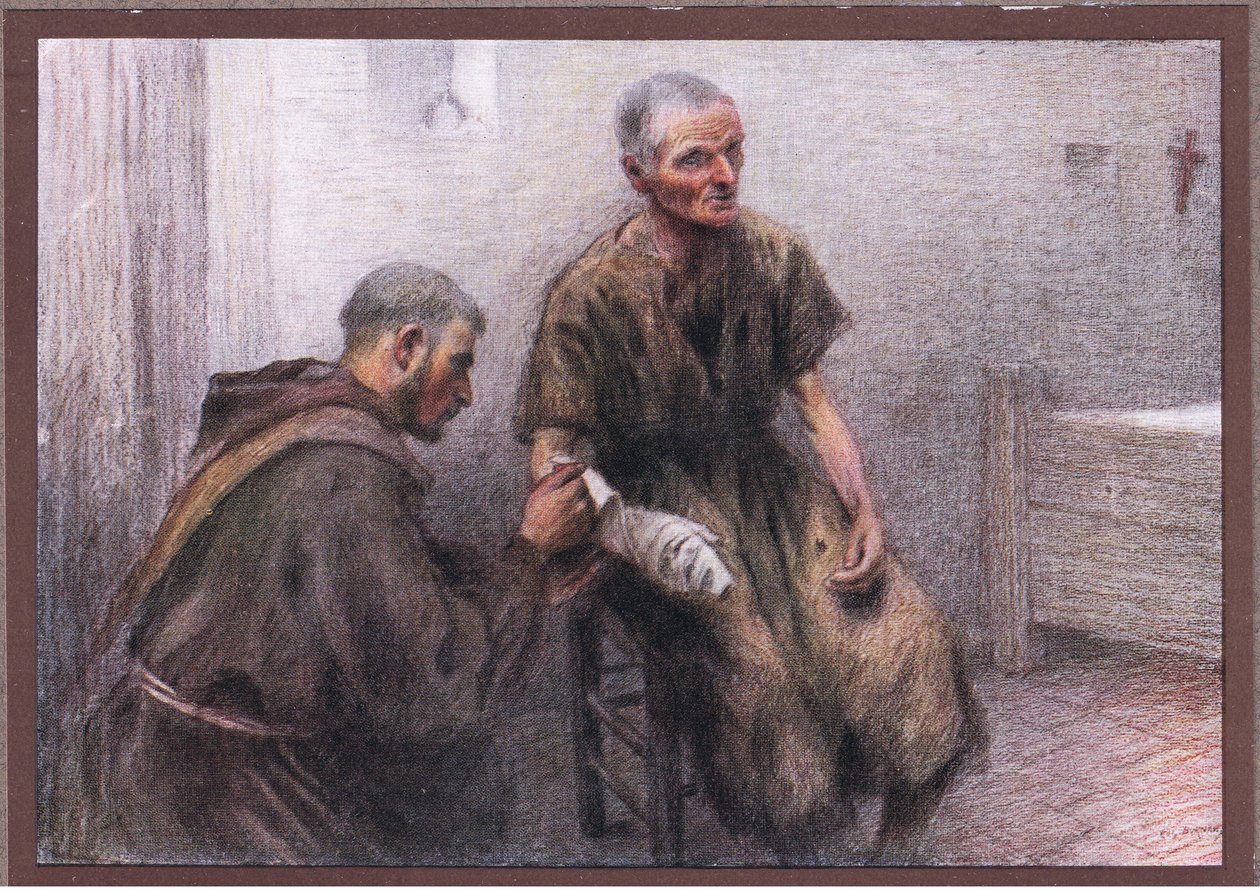 Bentivoglia barát leprát kezel, 1919 alkotó: Eugene Burnand
