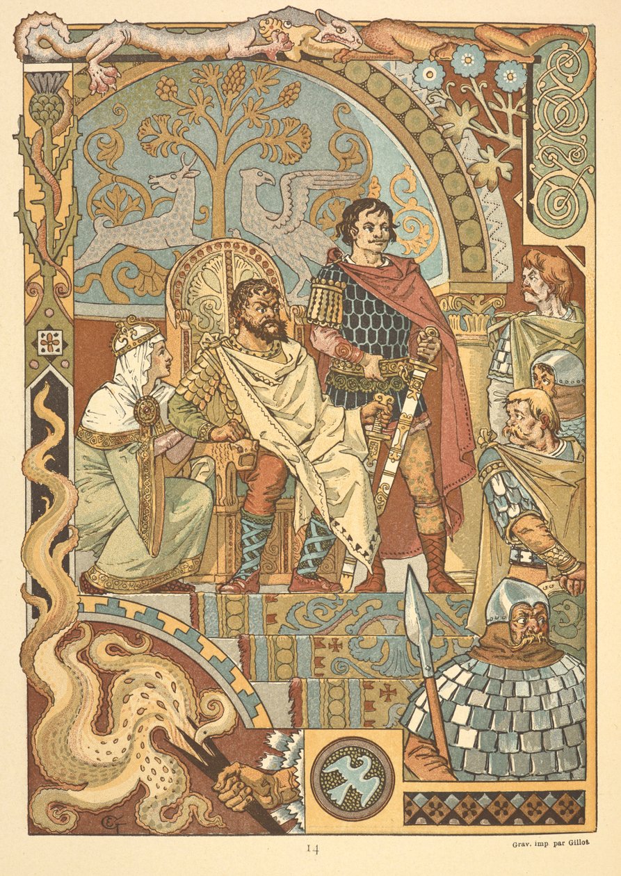 Egy király a trónon, az udvarban. alkotó: Eugene Grasset