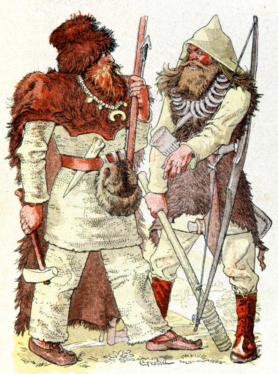 Férfiak a kőkorszakban, 1900 körül (illusztráció) alkotó: Eugene Grasset