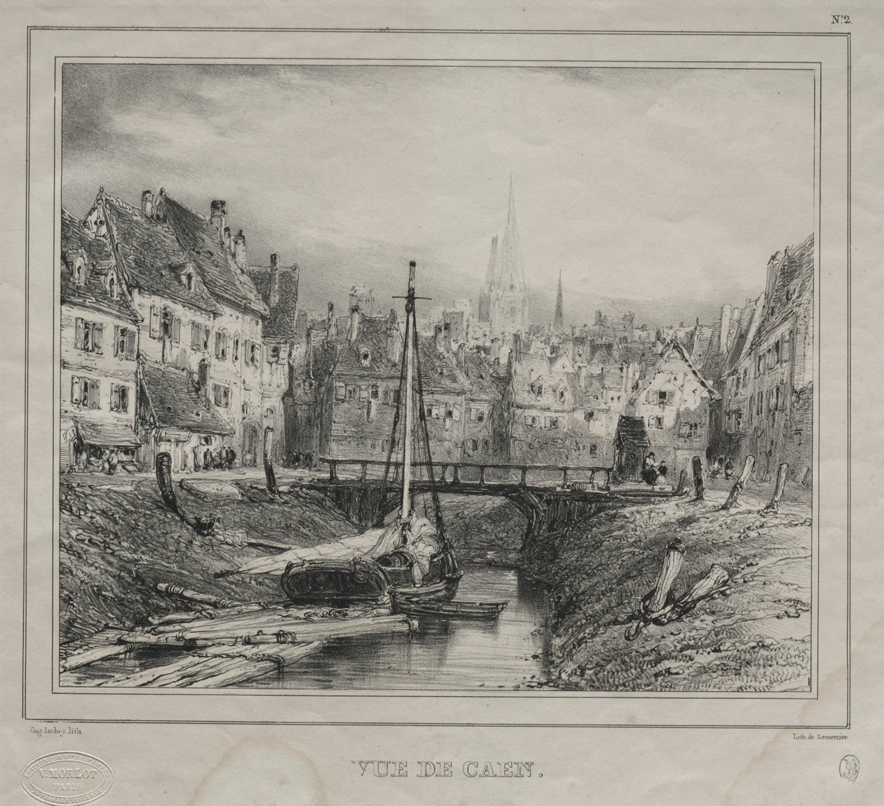 Caen látképe, 1832. alkotó: Eugene Isabey