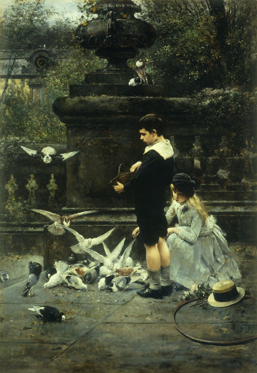 A galambok etetése, 1887 alkotó: Eugene Joors
