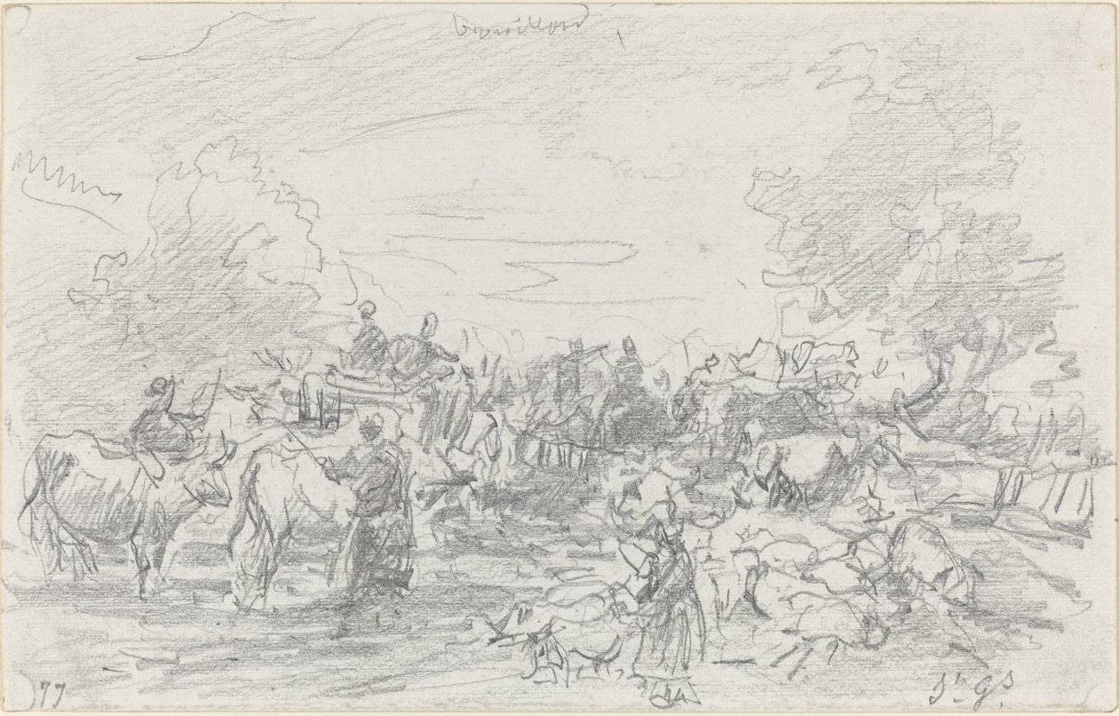 Csordák keresztező patakon, 1877. alkotó: Eugene Louis Boudin