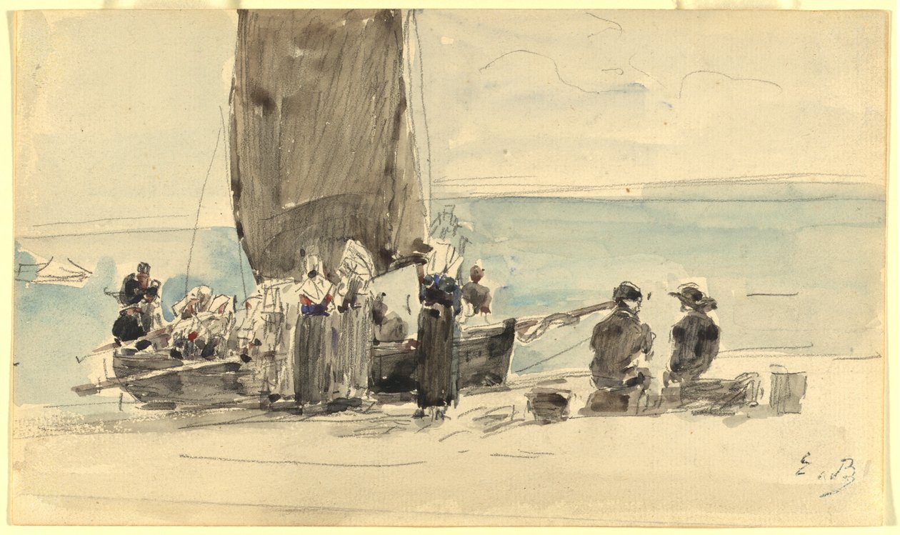 A csónakok berakodása, c. 1875. alkotó: Eugene Louis Boudin