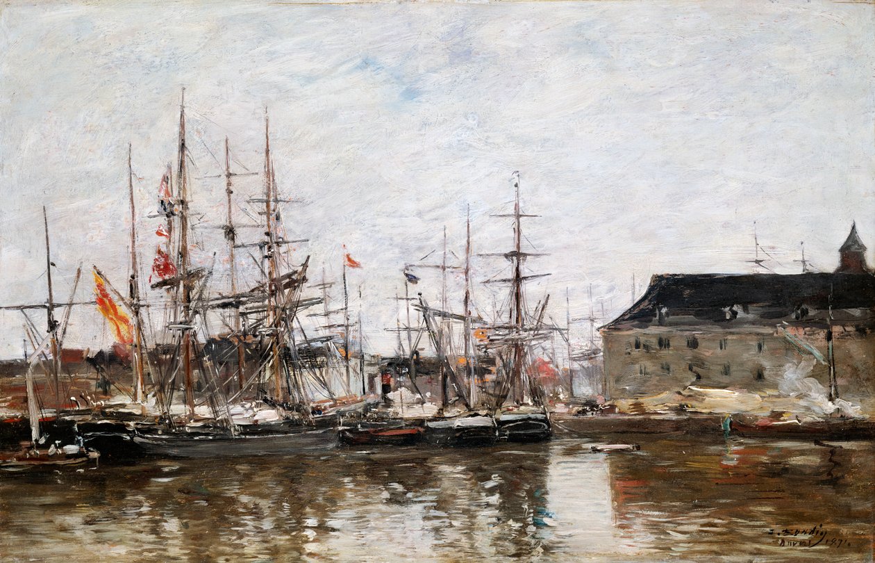 Three-Masters in Dock, Antwerpen, 1871 alkotó: Eugene Louis Boudin