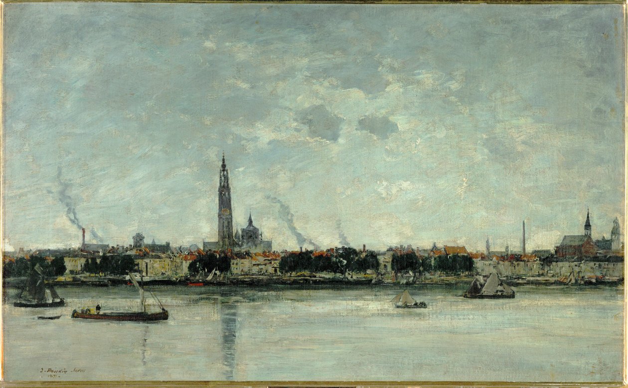 Antwerpen látképe alkotó: Eugene Louis Boudin