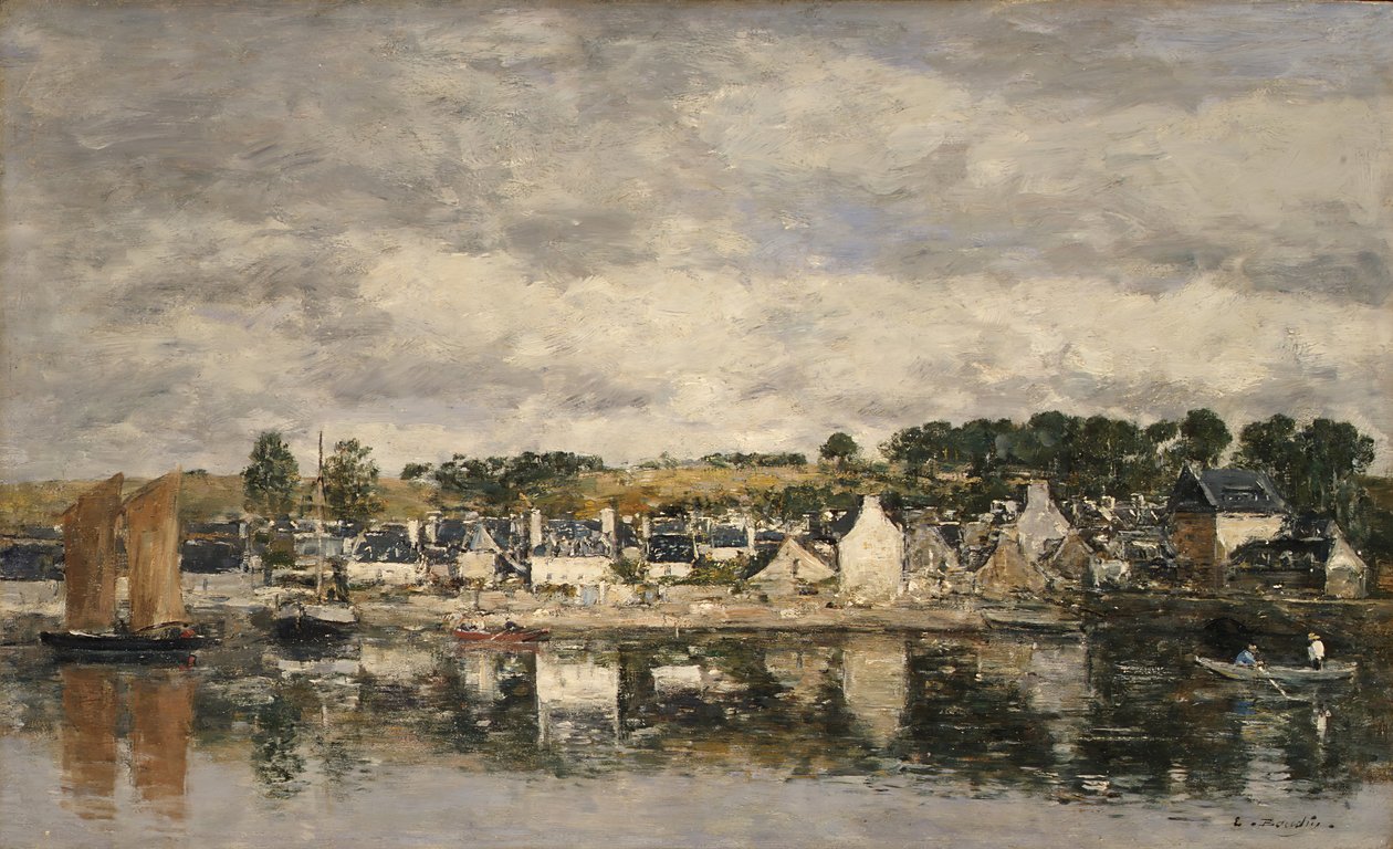 Falu egy folyó mellett, valószínűleg 1867-ben. alkotó: Eugene Louis Boudin