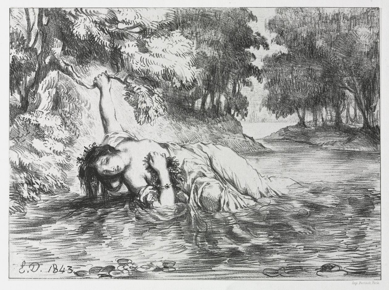 Hamlet: Ophelia halála, 1843. alkotó: Eugène Delacroix