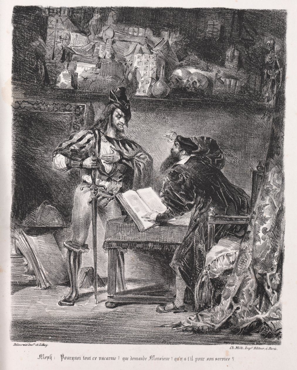 Illusztrációk Fausthoz: Mefisztó meglátogatja Faustot alkotó: Eugène Delacroix