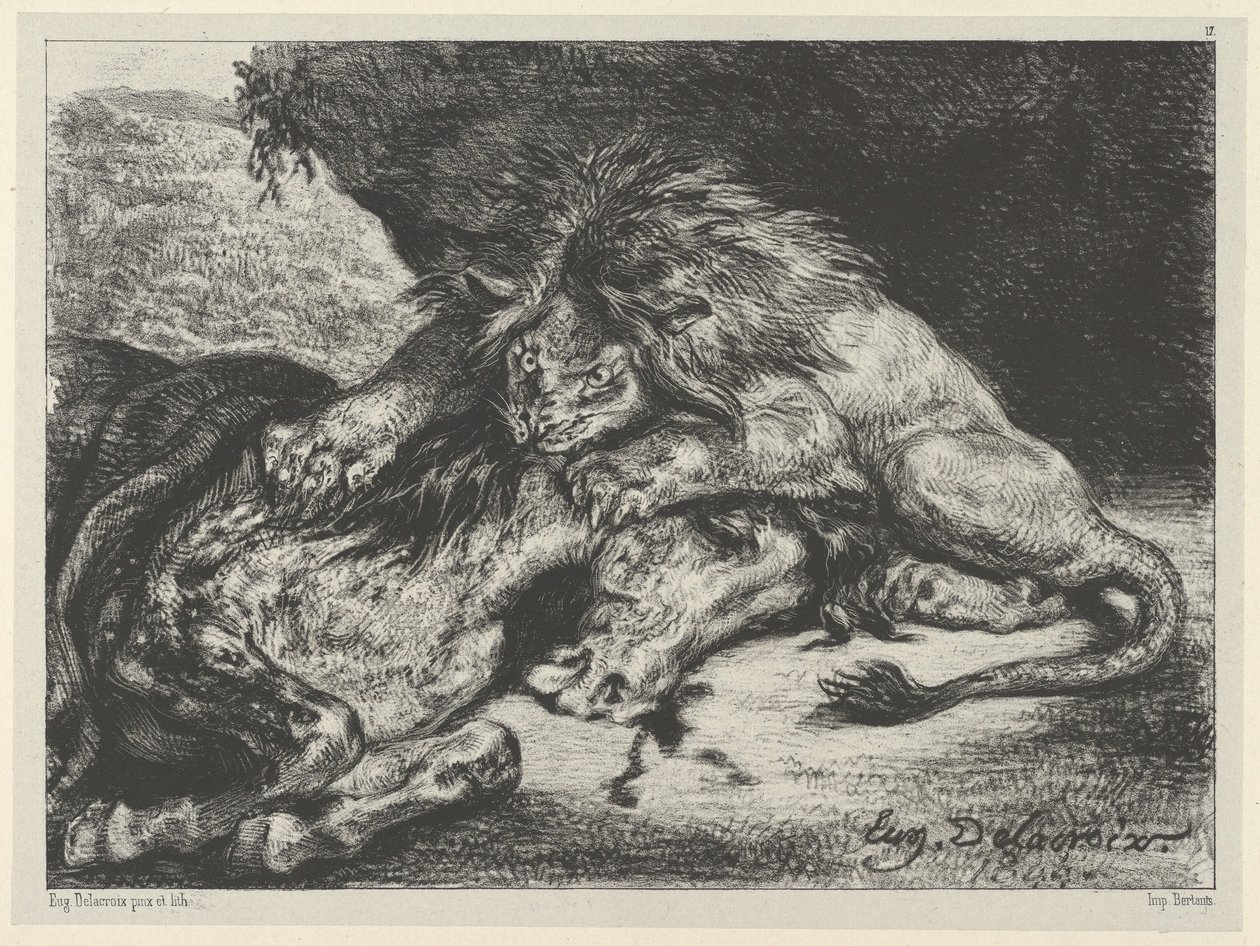 Oroszlán felfal egy lovat, 1844., 1844. alkotó: Eugène Delacroix