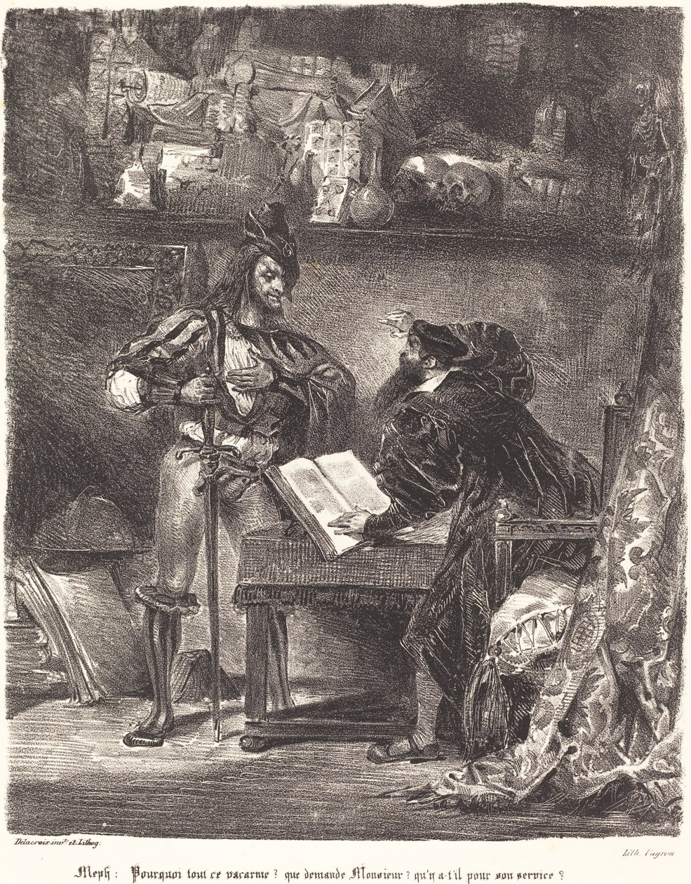 Mephisto megjelenik Faustnak. alkotó: Eugène Delacroix