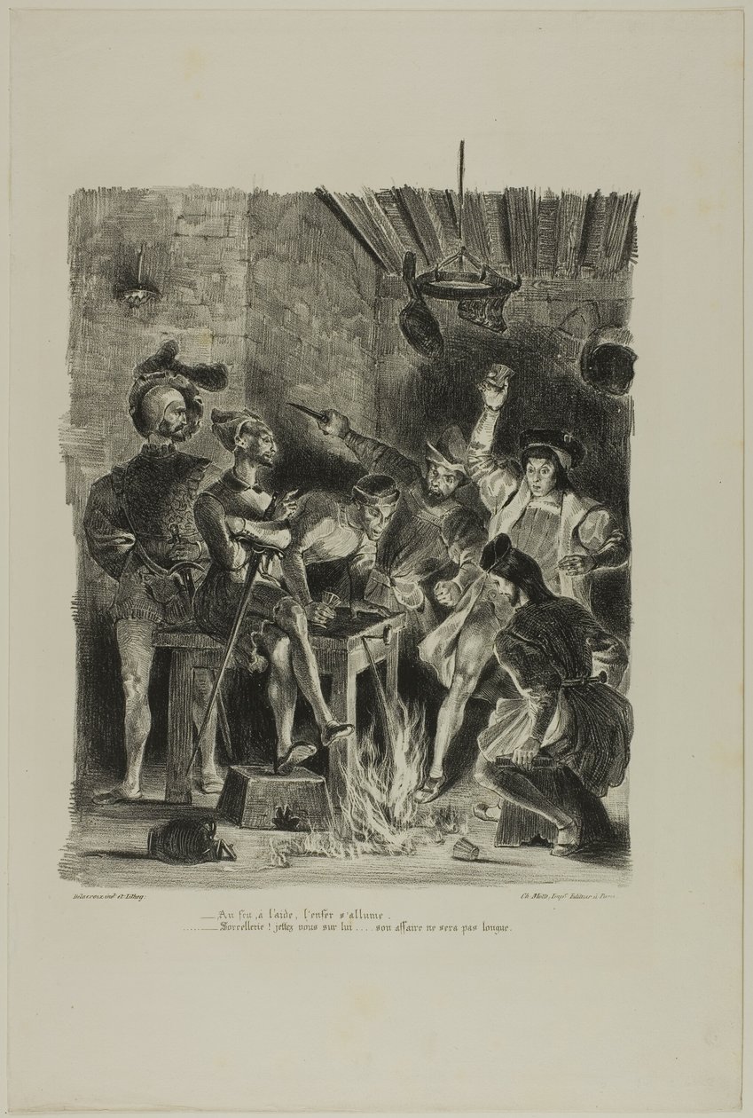 Mefisztó a diákok fogadójában, a Faustból alkotó: Eugène Delacroix