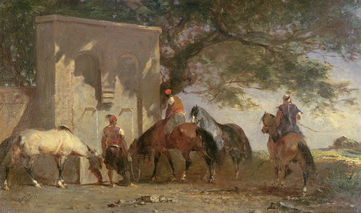 Lovaikat itatják arabok, 1865-75 körül alkotó: Eugène Fromentin