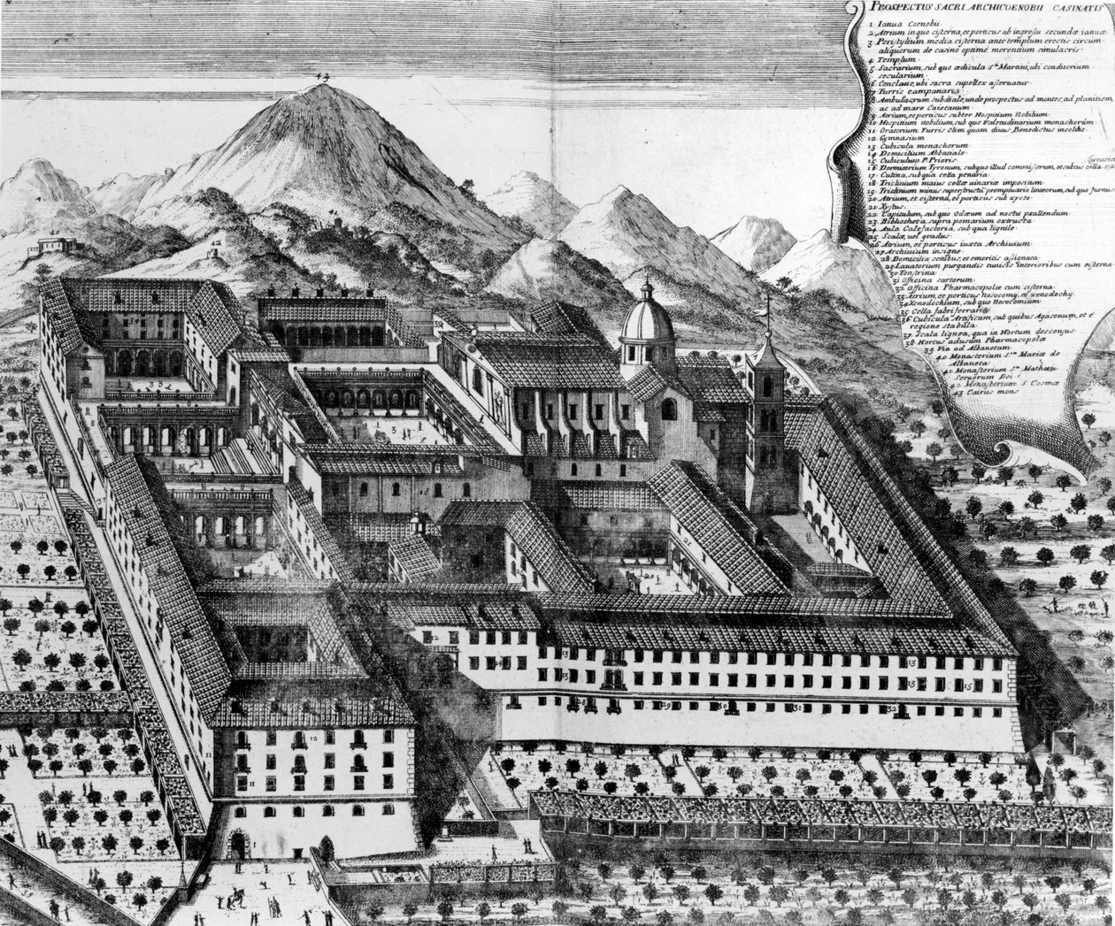 Monte Cassino légi felvétele, Olaszország metszet) alkotó: European School