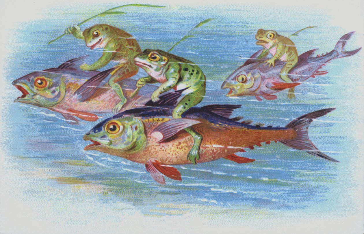 Halakkal lovagló békák (chromolitho) alkotó: European School
