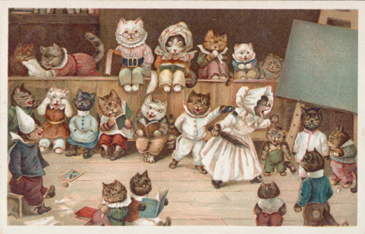 Humoros macskás képeslap (színes litográfia) alkotó: European School